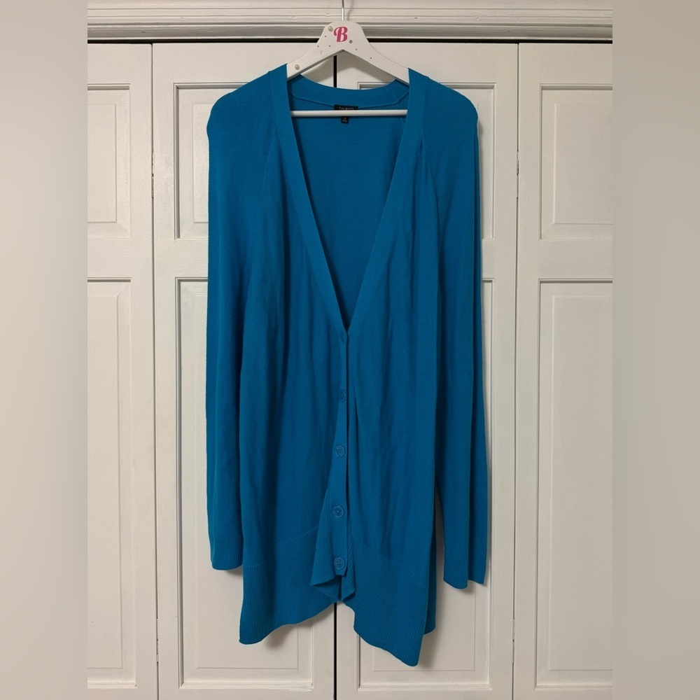 Talbots Blue Button Front 3/4 Sleeve Cardigan Size 2X Cotton Blend Office Career
